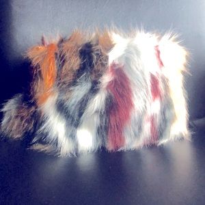 Faux fur clutch with faux fur key tag (NEVER WORN)